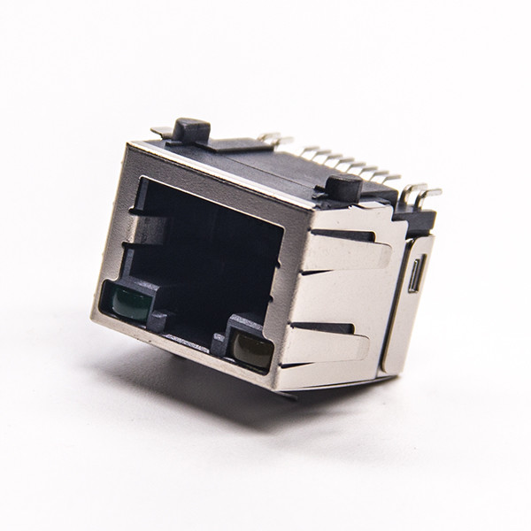 LED SMT 8P8C RJ45 Modular Jack For Ethernet With Shrapnel 1 Port Solder Termination