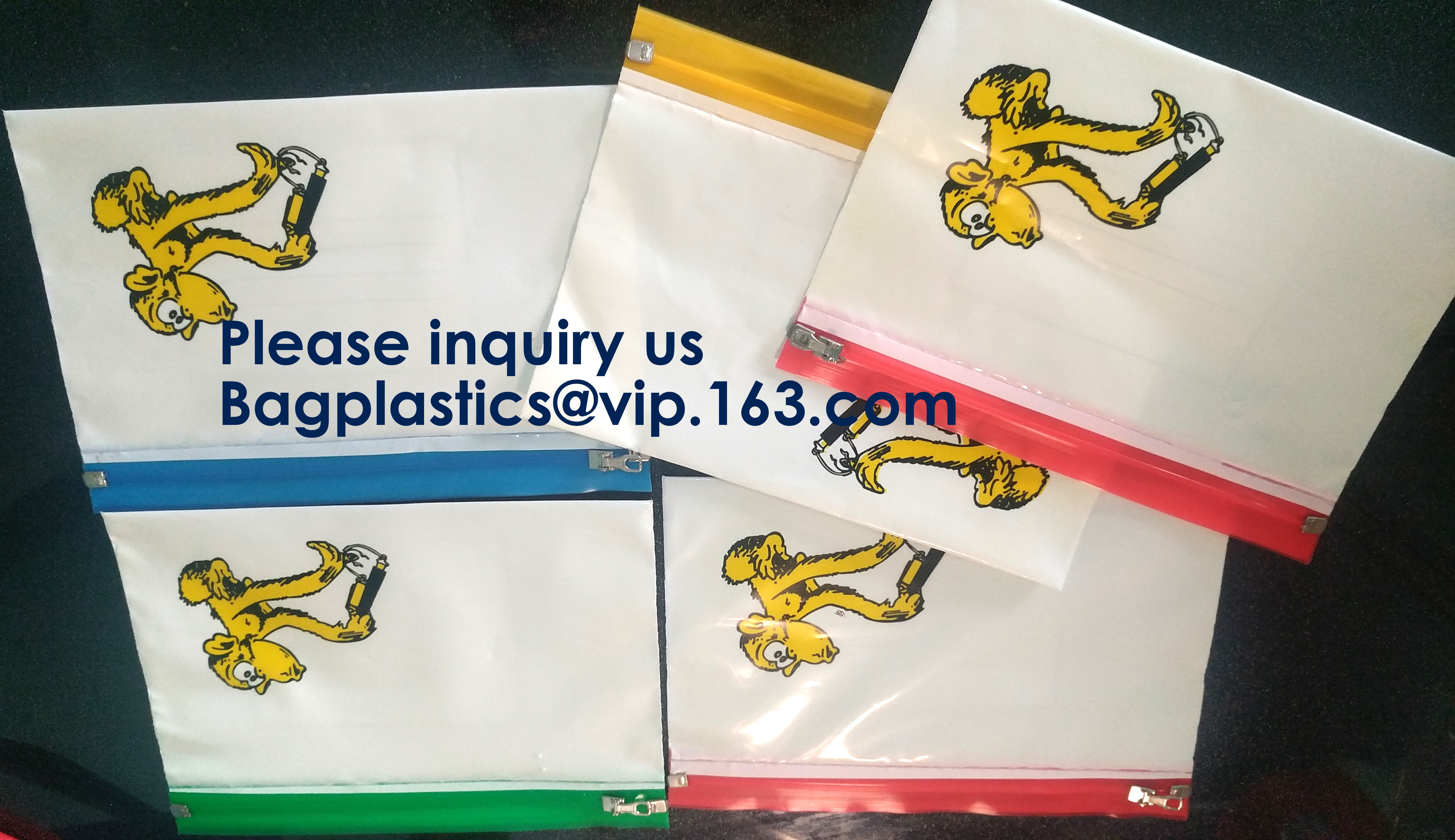 Metal Slider Office File Folder Mesh Clear PVC Zip Lock Document Bag,Folder File Wallet Zipped Lock Document Bag pack