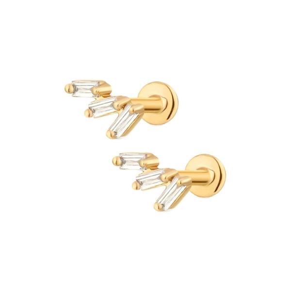 Triple White Cubic Zircon Threaded Flat Back 925 Sterling Silver Earrings