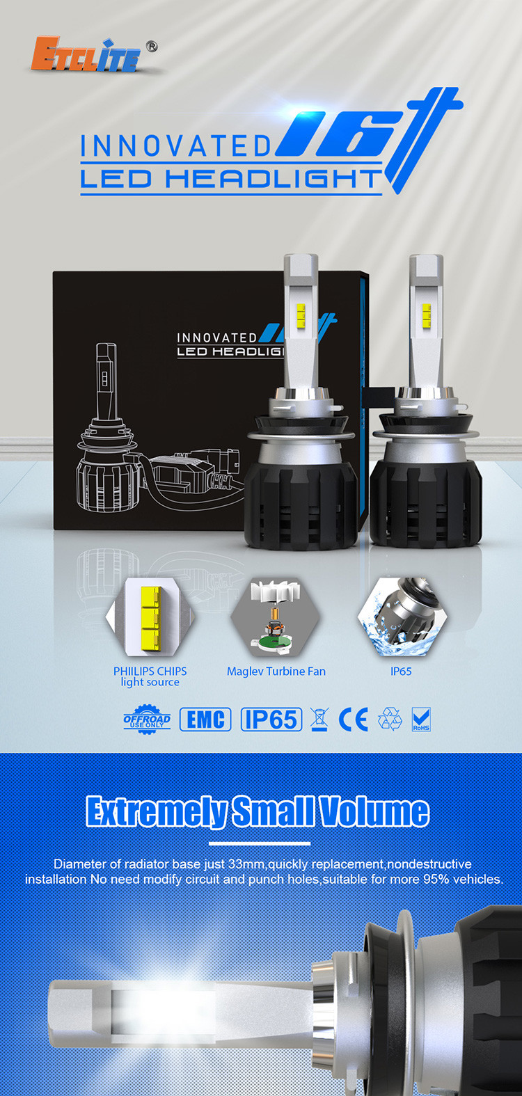 DC9V High Lumen LED Headlight Bulbs 9004 OEM Available 60W Power