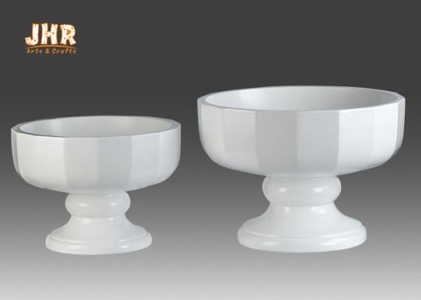 Footed Glossy White Fiberglass Flower Pots Floral Arrangement Display