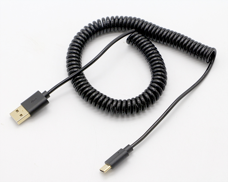 Custom 3M Gold Connectors Fast Charging Spring Coiled USB Type C Data Charger Cable