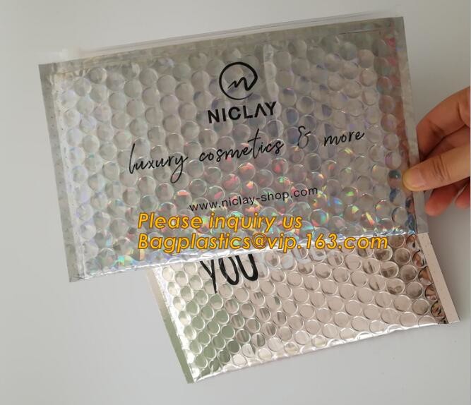 air mail metallic holographi rose gold bubble padded mailer / Zip lockkk bubble bag/ slider bubble bag,Holographic Factory