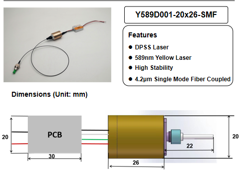 0.2 KG APC Power Type Yellow DPSS Laser for Single Mode Fiber Coupling High Stability
