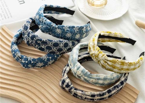 GLH028 Hollowed-out denim knotted headband wide pressed hair women's hemmed