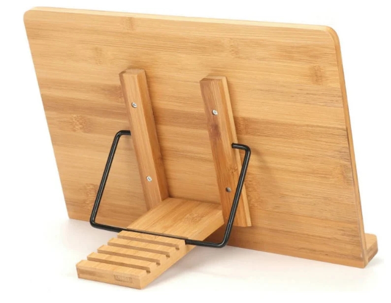 Book Stand Book & Tablet Rest Cookbook Reading Holder with 2 Metal Page Holders Foldable Adjustable Stand Recipe Book Holder