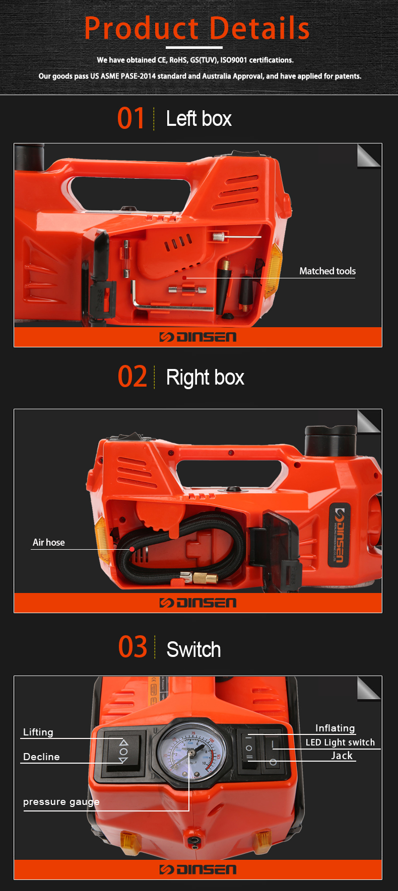 450mm Max Height Electric Hydraulic Car Jack 3 Ton With Switch