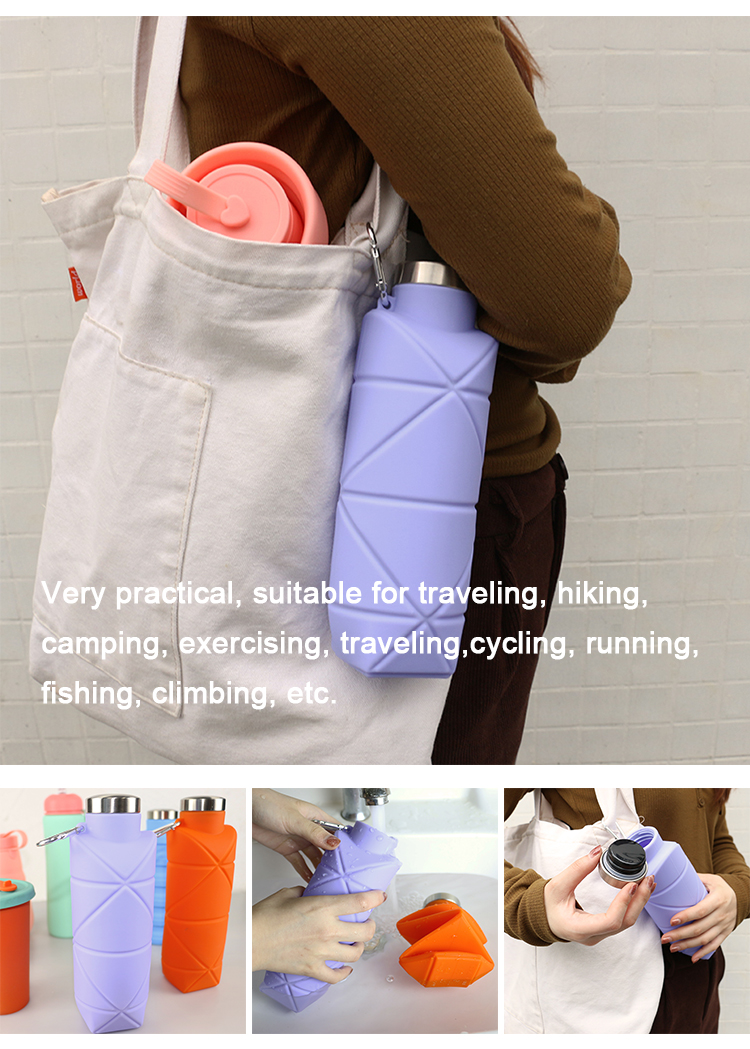 Outdoor Silicone Drink Bottle , Collapsible Water Bottle For Camping