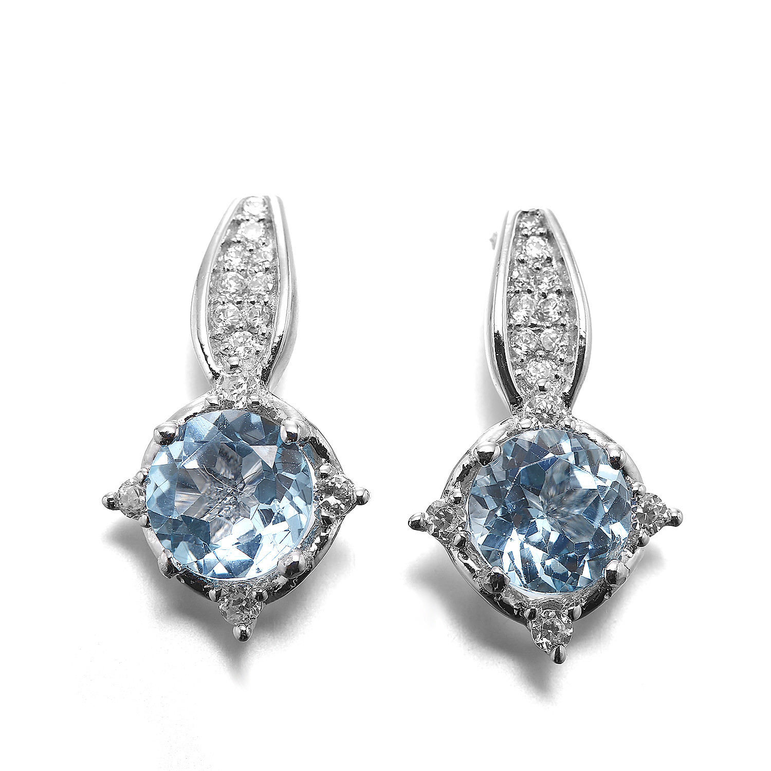 4.1g Sterling Silver Aquamarine Drop Earrings Circle Sky Blue Topaz