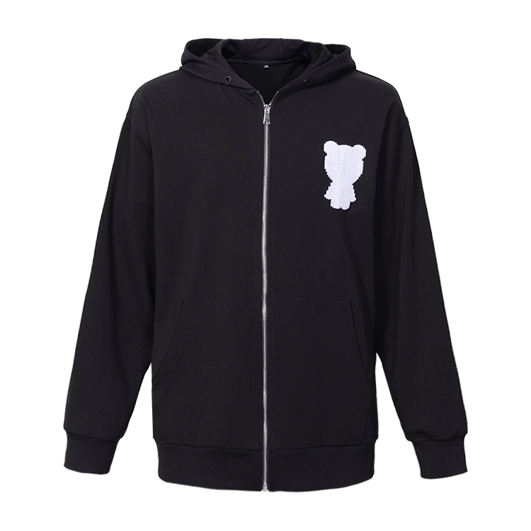 Casual Black Zip Up Hoodie Mens Embroidered Pattern Single Package Size 40 X 30 X 0.6 Cm