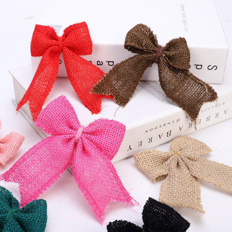 8cm*11cm Jute Ribbon Bow Green Rose Decorative Burlap Ribbon Bow