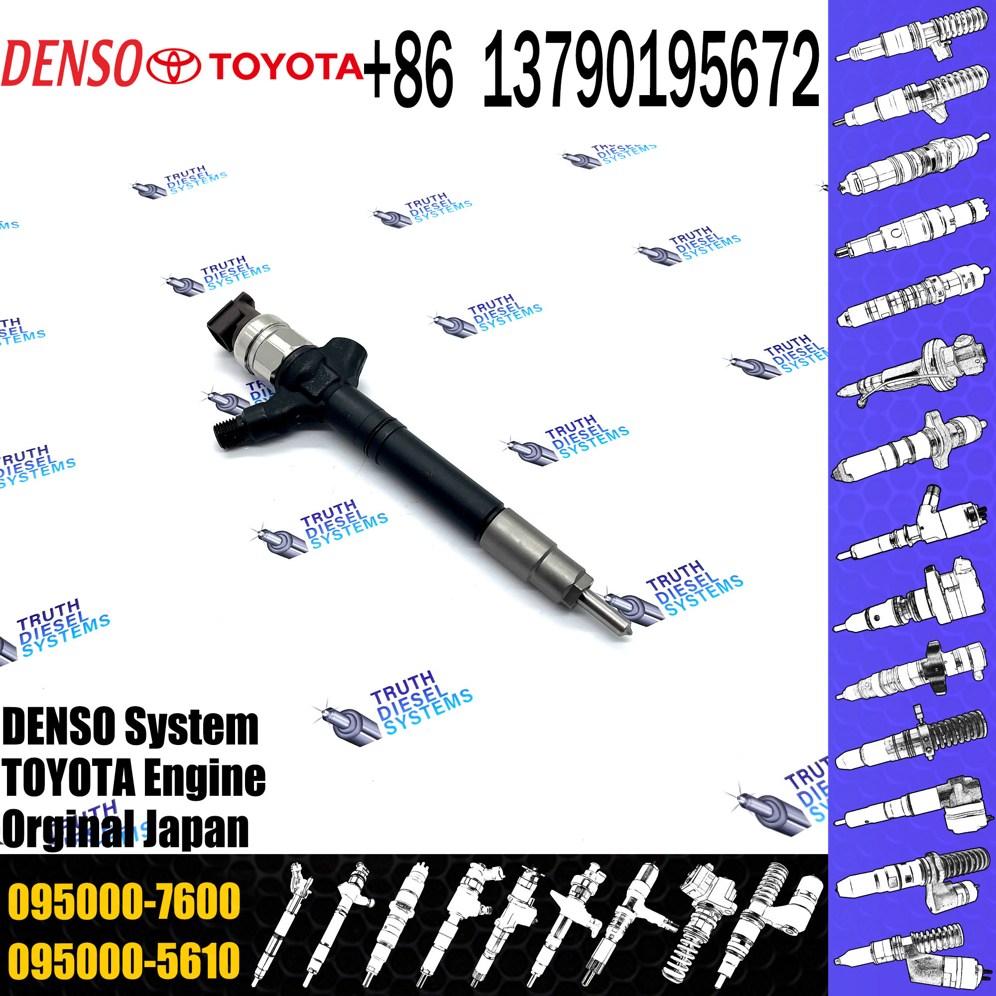 injector nozzle 23670-0R160 095000-7600 injector for Toyota 2AD-FTV Avensis common rail injector 23670-0R160 095000-7600