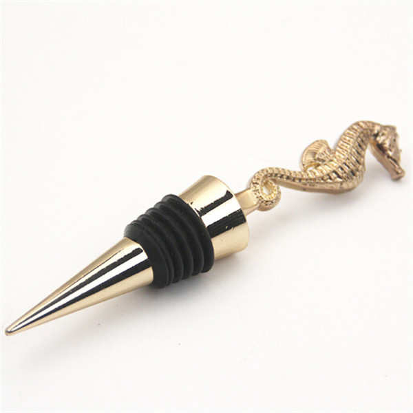 Great Promotion Gift Wine Accessories Brand Promotion Gift Gold Metal Hippocampus Wine Bottle Stopper Wedding Favor
