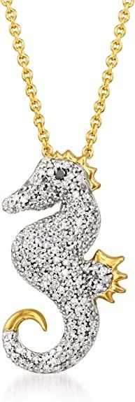 Ross-Simons 0.25 ct. t.w. Diamond Seahorse Pendant Necklace With Black Diamond