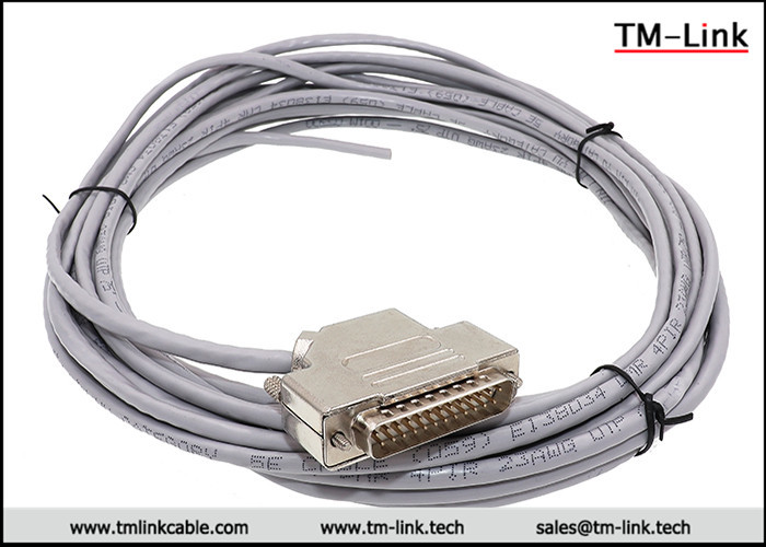 DB25 male premium D-Sub double shielded +EMI Cage assembly with 23awg CAT5e network cable
