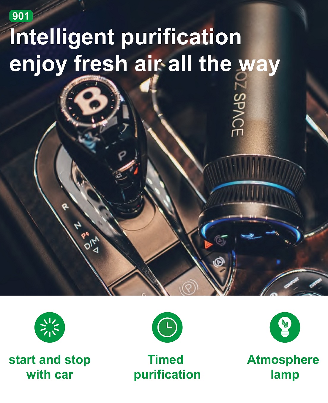 Integrated Aluminum Alloy Car Air Purifier Intelligent Control Ozone Generator Anion Technology Mini Portable Air Humidifier