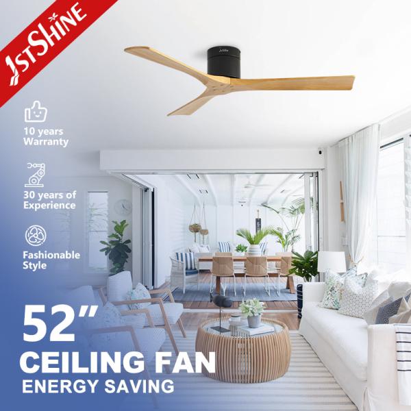 Residential Wooden Blades Ceiling Fan with 52 Inch Flush Mounting and Remote