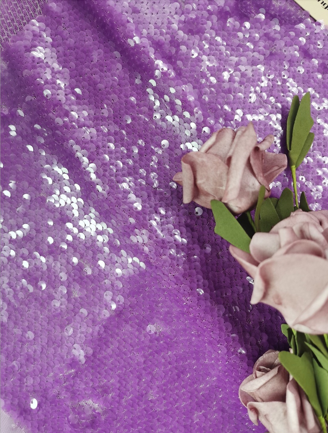 Purple Color Tulle Sequin Embroidered Fabric For Evening Dress