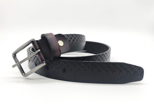 Brushed Gunmetal Diamond Embossed Belt Casual Jeans Belt For Men 1-1/4 Inches