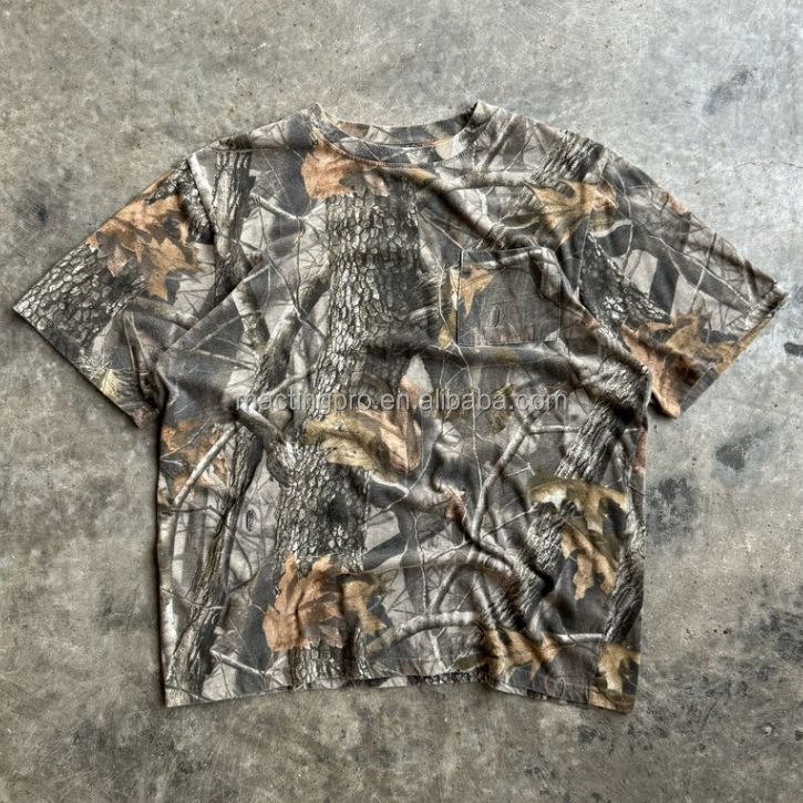 Custom Summer Oversized Camo T-shirt for Men Silk Screen Printed Cropped Boxy T-shirt