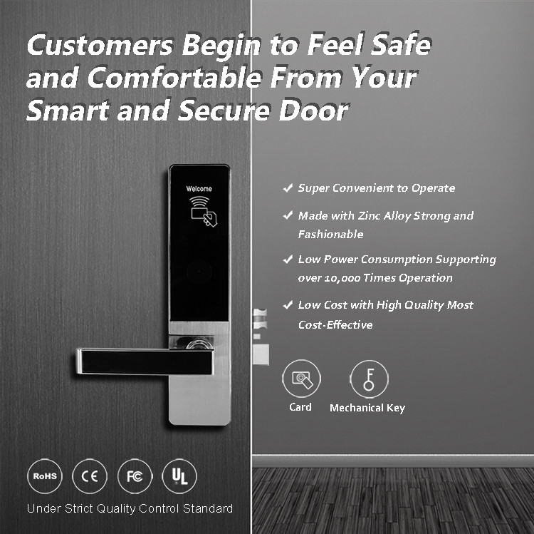 Hotel System Room Door Locks Silver Support 10000 Times Locking & Unlocking Operation