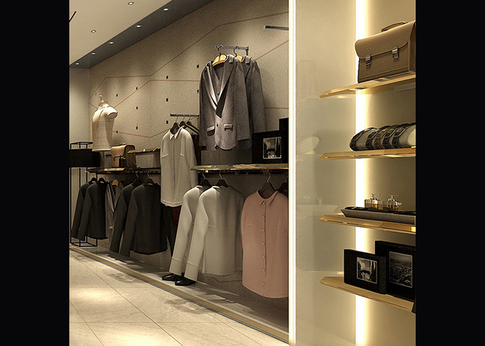 Brand Men's Retail Store Clothing Racks , Luxurious Metal Clothes Rack For Shopping Mall