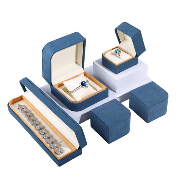 Blue Microfiber Leather Jewelry Packaging Box for Ring Pair Earrings Hanhong 7*7