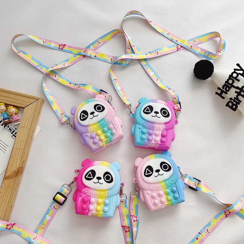 Panda Shaped Silicone Rainbow Pop It Zipper Bag MHC New Toy