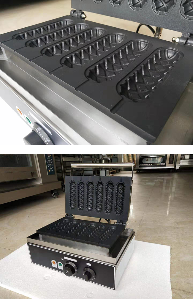 French 6 Hole Waffle Maker Machine / Non Stick Baker Corn Hot Dog Machine