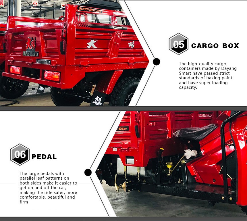 Dayang 1500 kg Three Wheel Petrol Trike Motorized Motorcycle with Cistern Cargo For Cargo