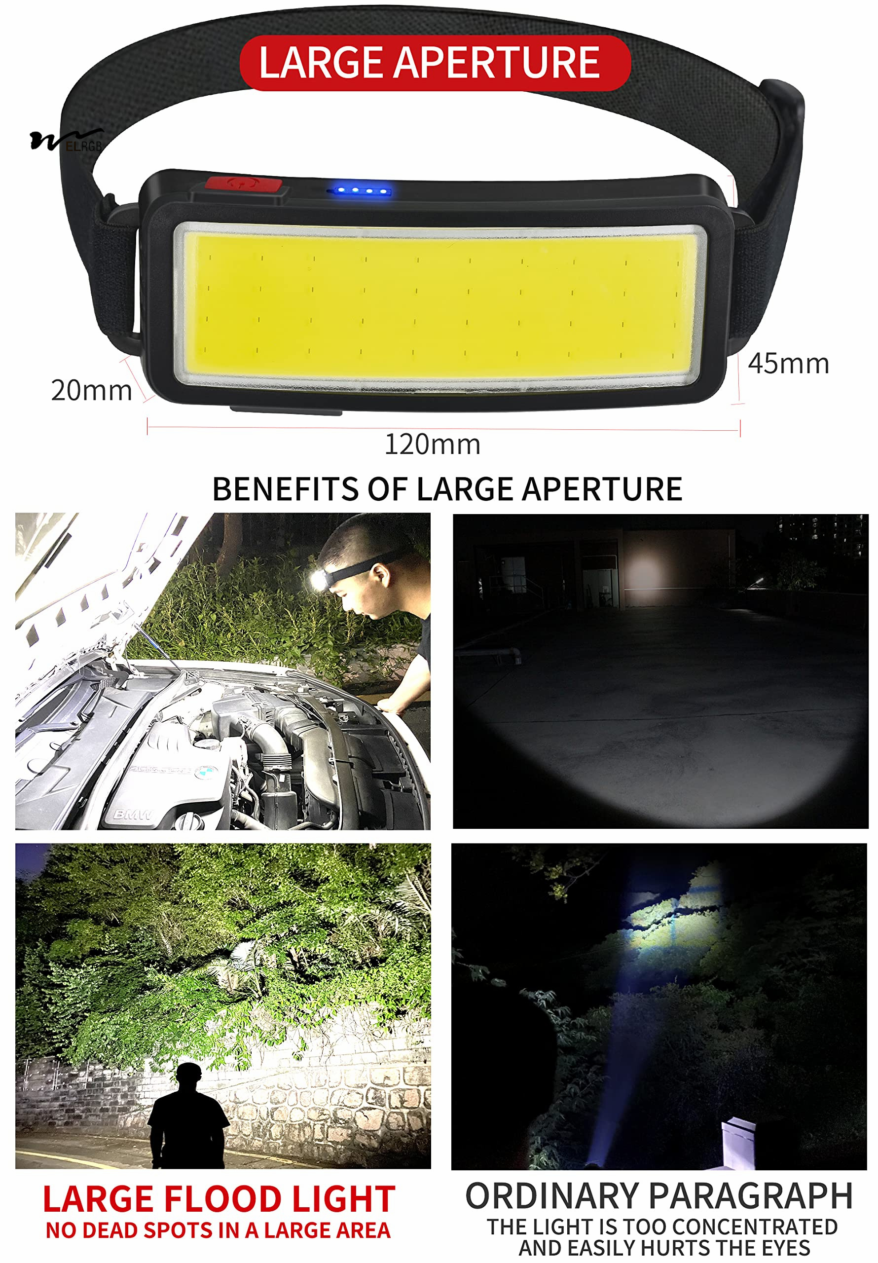 USB Rechargeable COB Headlamp with 50000 Hours Working Time Lightweight and Bright