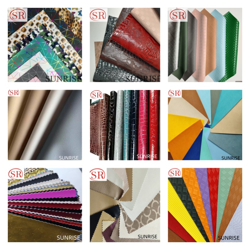 PU Leather Solid Color Woven Pattern Embossed Design Artificial Leather Fabric for Bag Cloth