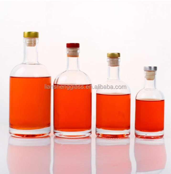 375ml 500ml 750ml Custom Unique Transparent Round Empty Flint Glass Liquor Bottle
