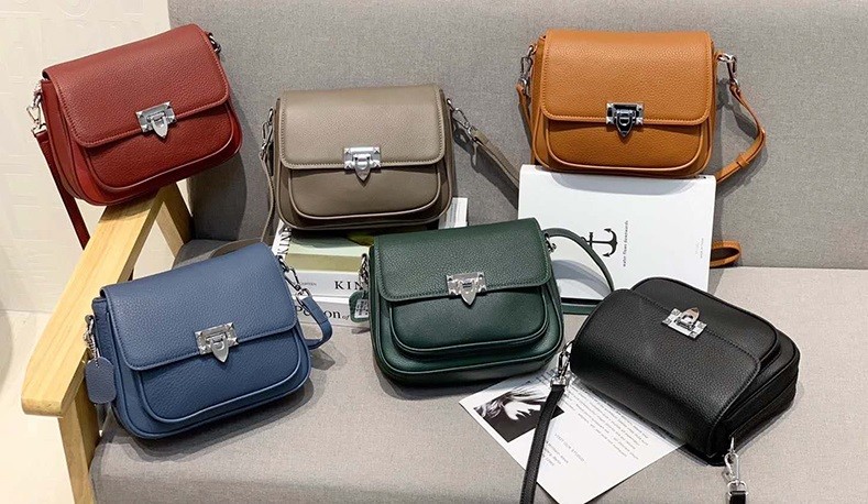Ladies Blue Genuine Leather Shoulder Flap Bag Hasp CrossBody Bags