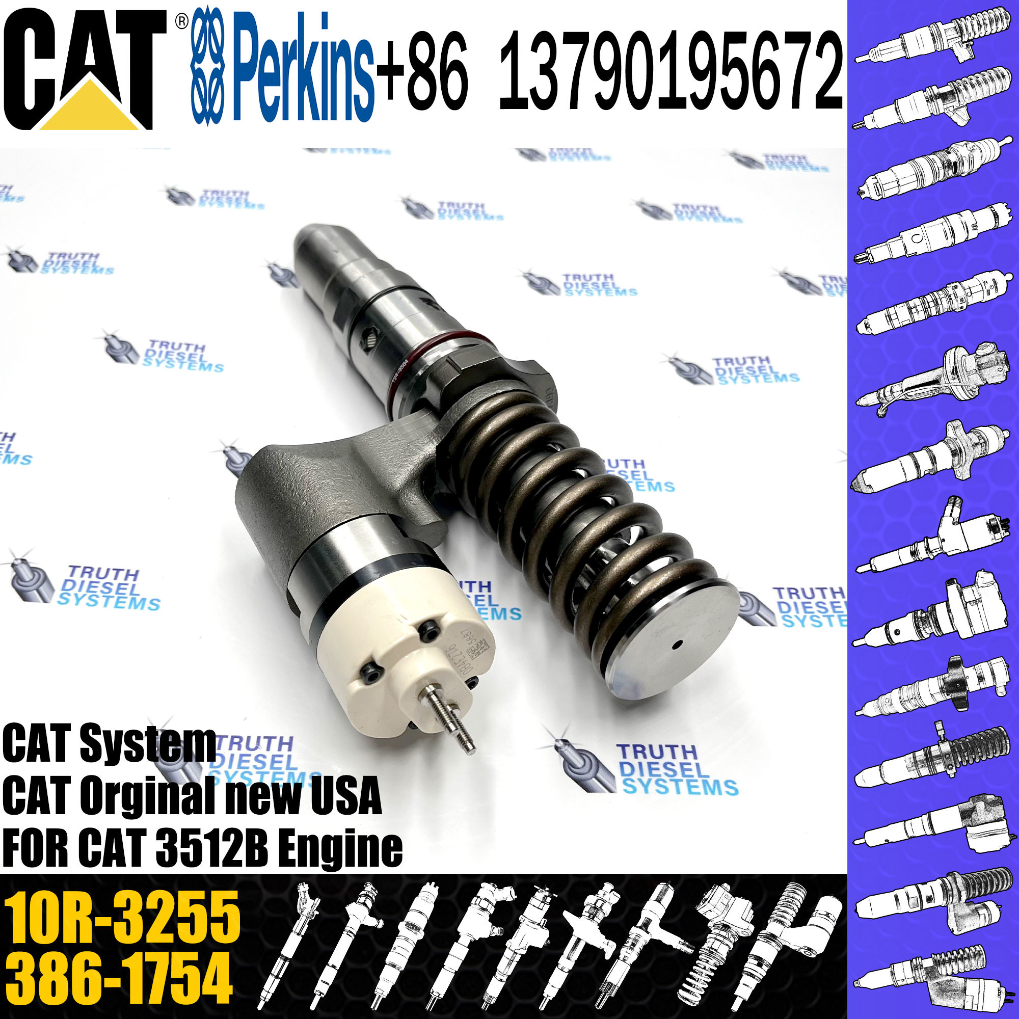 Common Rail Injector 10R-3255 20R-1265 386-1771 386-1754 386-1767 20R-1276 For Caterpillar 3516B 3512B 3561B Engine