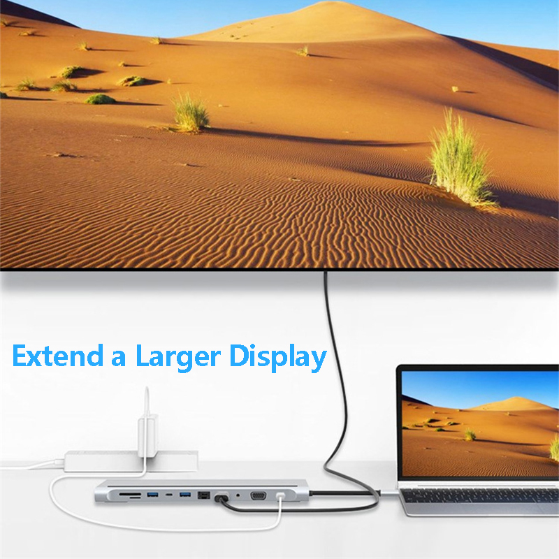 11 In 1 Multiport USB C USB-C Type-C PD 4K HDTV Hub Adapter Docking Station With RJ45