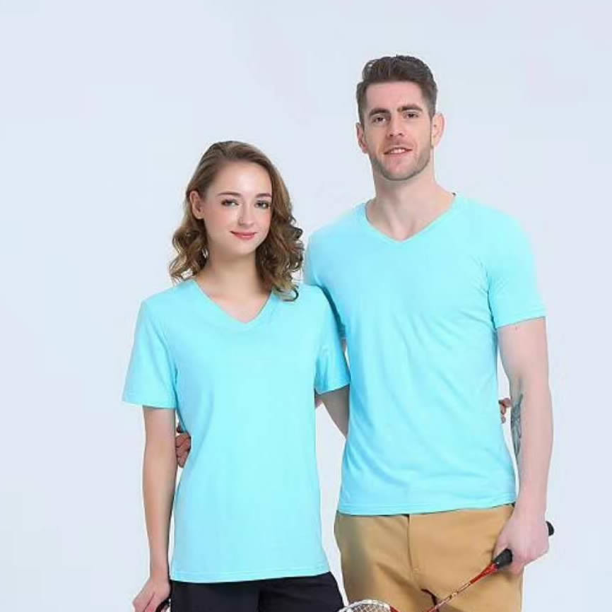 Yellow color V neck Customized logo printed T-shirt cotton preshrunk fabric moisture absorption sports apparel