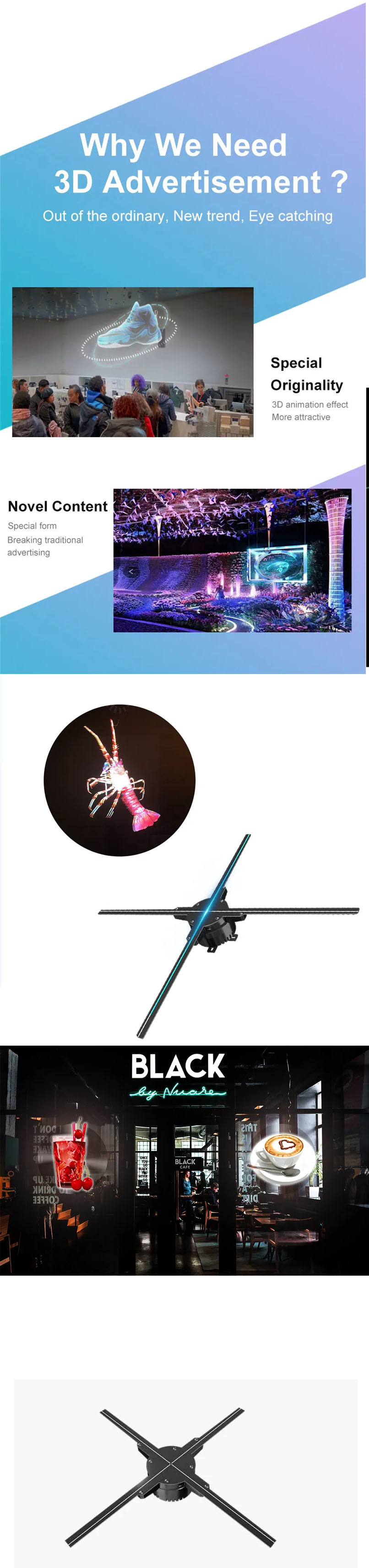 Higt Quality 3D Projector Holographic Fan Propeller Led Display
