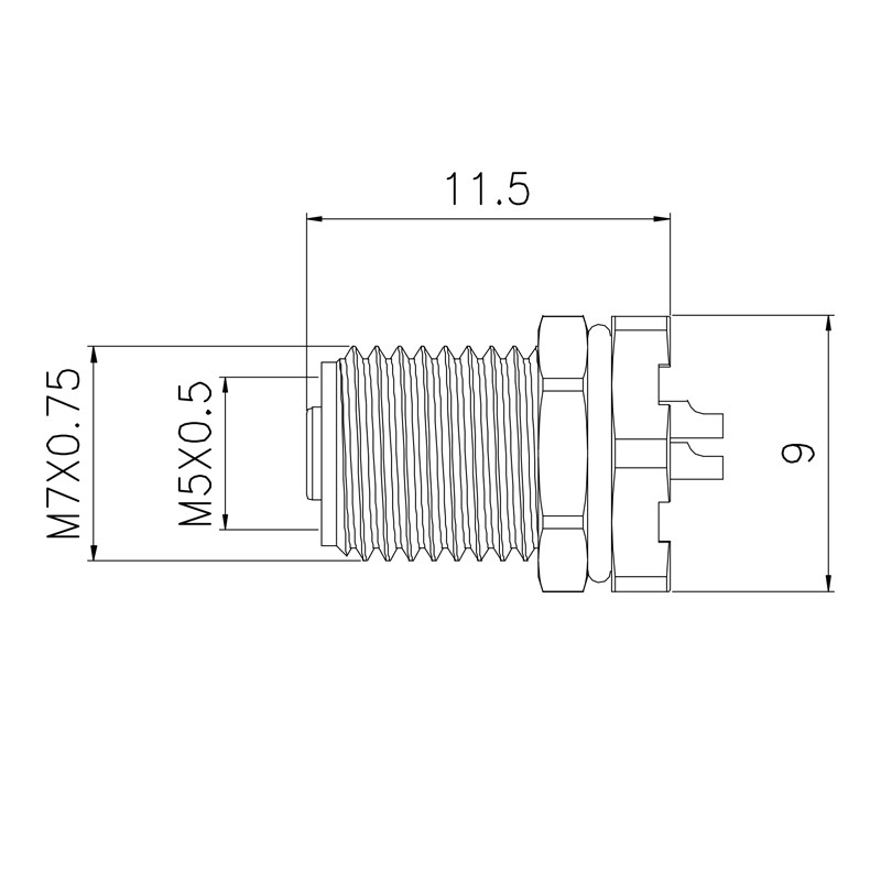 3P Female Back Panel Mount Connector , M5 Waterproof Sensor Connector