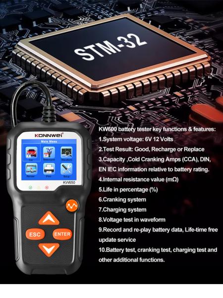 Motorcycle Grass Cutter Vehicle Diagnostic Battery Scanner KONNWEI KW650 For 6