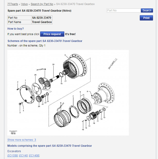 SA8230-33470 VOE14573820 Gearbox For EC140 EC135 EC140B Excavator