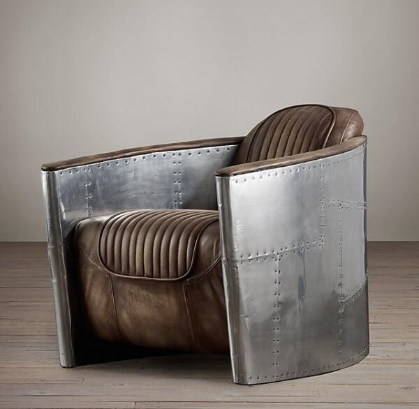Industrial Style Home Leather Couch Wooden Frame Aviator Furniture aluminum sofa