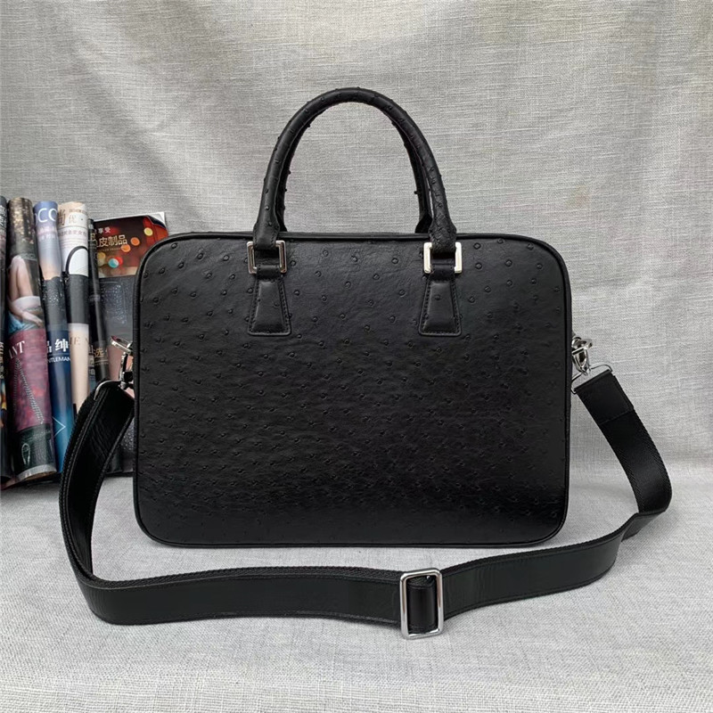 Authentic Exotic Ostrich Skin Businessmen Briefcase Large Shoulder Bag Genuine Leather Male Top-handle Working Handbag