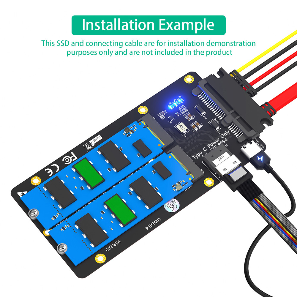 M.2 NGFF NVMe SSD SATA Bus SSD To SFF 8654 And SATA Adapter Card