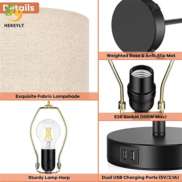 Hotel Home Modern Dimmable Touching Control Bedside Table Lamp Dual USB Charging