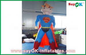 China Blue / Red Inflatable Superman Cow Customized Animal Character Inflatable Model on sale