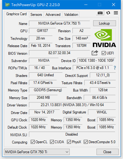 PCWINMAX GeForce GTX 750 Ti Graphics Card 2GB DDR5 128Bit PCI Express 3.0x16 DirectX 12 CUDA 640 Single Fan GPU