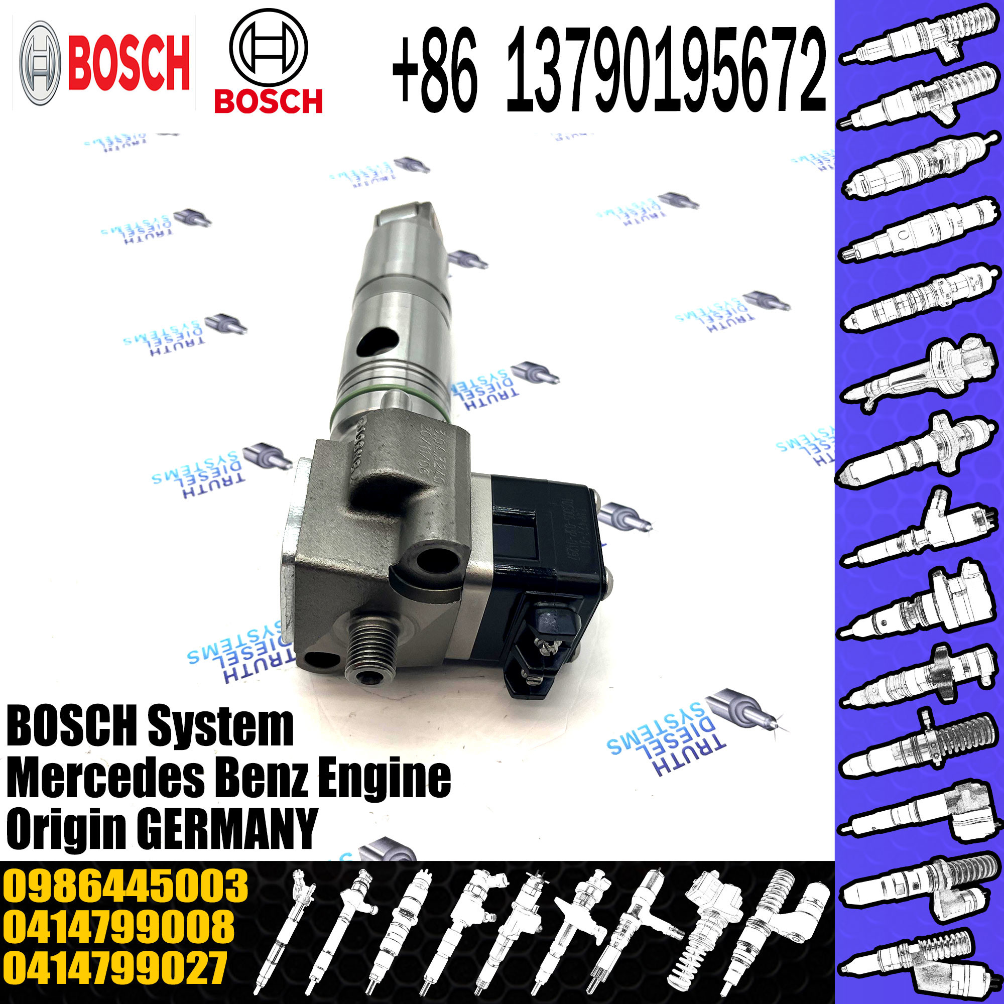 Huida Engine Spare Parts Fuel Injector 0414799008 0414799027 0986445003