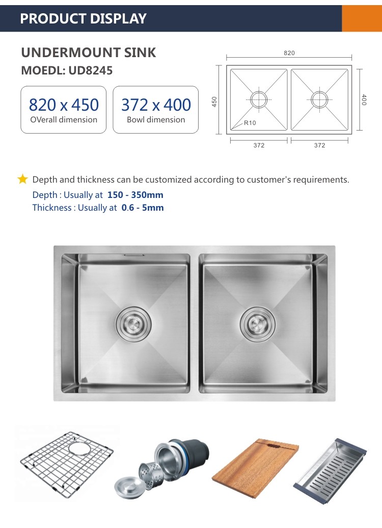 Stainless Steel Brushed Steel Undermount Sink , 16 Gauge 25 Inch Double Bowl Kitchen Sink