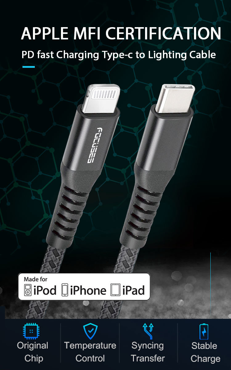 MFI 6Ft Type C To Lightning Cable Nylon Braded For Apple IPhone IPad MacBook